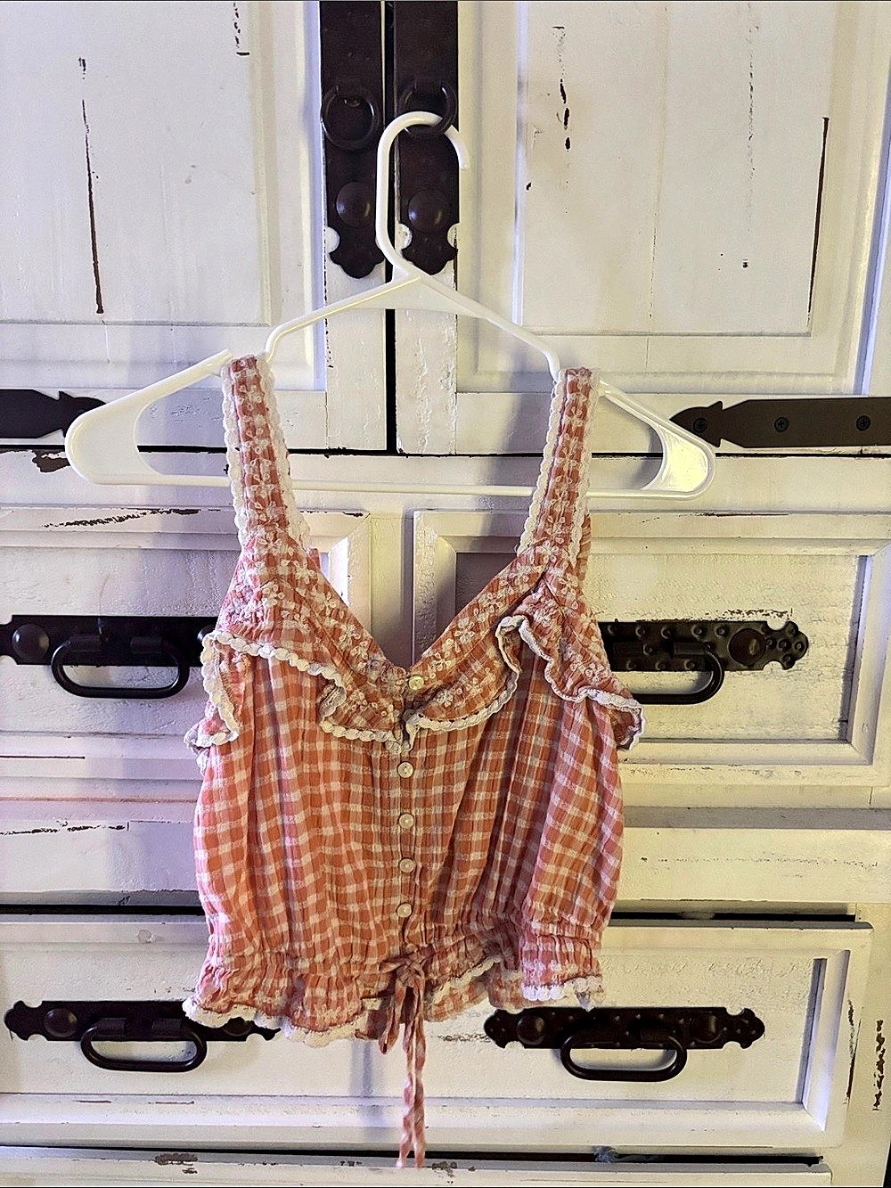 Pink & White Gingham Ruffle Crop Top
